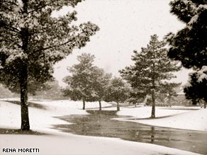 Snow covers a golf course in Summerlin, Nevada, near Las Vegas, on Monday.