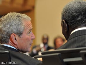 President George W. Bush and Ghana President John Kufuor during the G-8 Hokkaido Toyako Summit