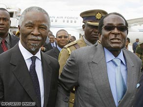 South African President Thabo Mbeki, left, with his Zimbabwean counterpart Robert Mugabe.