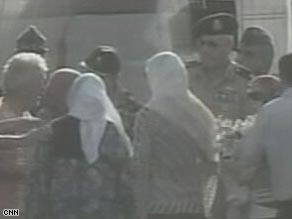 A picture from television footage of the hostages landing at an Egyptian military base.