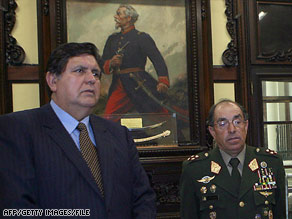 General Edwin Donayre, right, meets with Peruvian President Alan Garcia in Lima, Peru, last year.