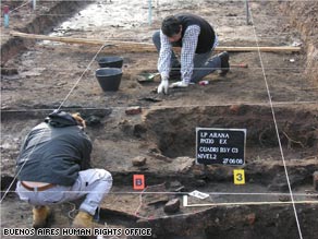 Bones were unearthed during a seven-month search at an ex-detention post in La Plata, Argentina, officials said.