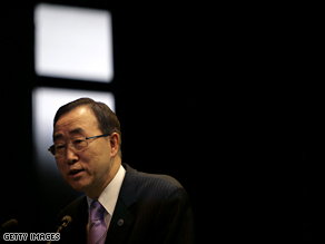 U.N. Secretary General Ban Ki-Moon speaks at the China Foreign Affairs University in Beijing on July 1, 2008.