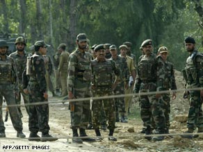 Indian army soldiers on the outskirts of Kashmir's summer capital Srinagar.