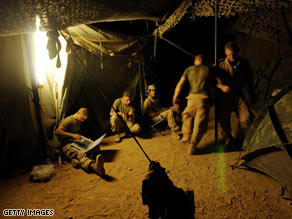 U.S. Marines take a break at Camp Dwyer, located south of Helmand province in Afghanistan.