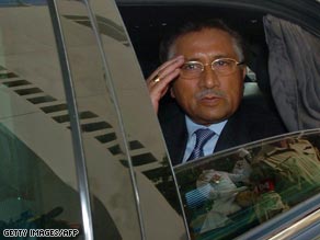 Musharraf salutes as he is driven away Monday having announced his resignation.