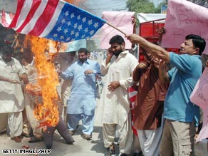 Pakistanis in Multan protest what they say was a U.S. attack using Predator drones.