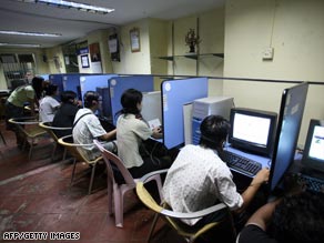 Young people at an Internet cafe in Myanmar.