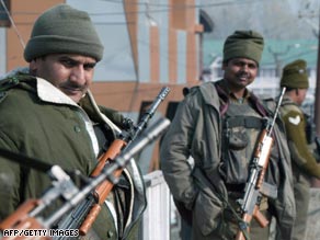 Indian police on guard in Kashmir, which has been rocked by violent protests recently.