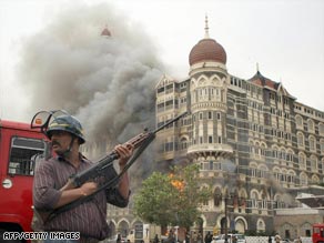 A fire broke out at the Taj Mahal hotel shortly before the gunfire there ceased.