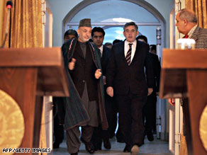 Gordon Brown met with Afghan leader Hamid Karzai on Saturday.