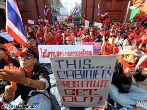 Backers of former premier Thaksin Shinawatra protest at Parliament in Bangkok on Monday.