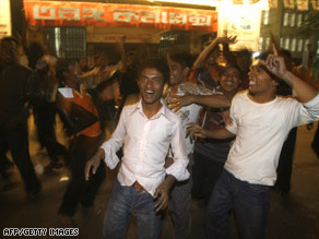 Supporters of Bangladesh's Awami League Party celebrate in Dhaka on Monday.