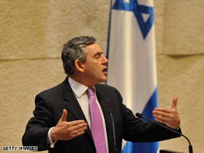 UK PM Gordon Brown addresses the Knesset on a recent trip to Israel. At home he faces tough times.