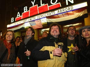 Celebrations outside the Babylon theater in Berlin.