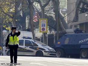 Emergency services surround U.S. Embassy in Madrid, Spain.