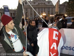 Gay rights campaigners in St Peter's Square, Vatican City, in December.