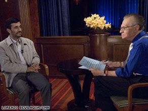 Iranian President Mahmoud Ahmadinejad talks with Larry King in New York on Tuesday.