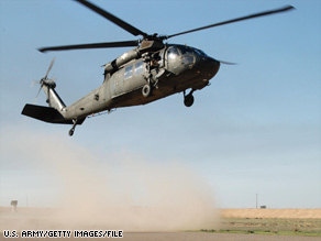 Two UH-60 Blackhawk helicopters, similar to this, crashed Saturday in northern Baghdad, the U.S. military says.