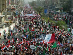 Shiite demonstrators protest a proposed U.S.-Iraqi security pact Saturday in Baghdad.