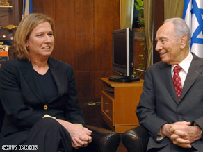 Kadima Party leader Tzipi Livni meets with Israeli President Shimon Peres this week in Jerusalem.