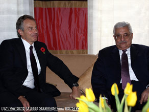 Ex.-U.K. Prime Minister Tony Blair meets with Palestinian Authority President Mahmoud Abbas in Egypt on Sunday.