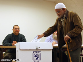 A Palestinian resident of Jerusalem casts his ballot in that city's mayoral election Tuesday.