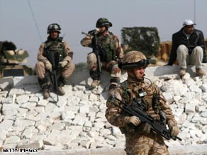 Iraqi and British soldiers during an Iraqi army training session in Basra last week.