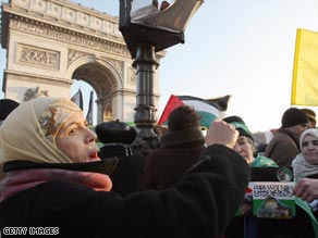 People in the French capital Paris demonstrate against the Israeli air strikes on Gaza.