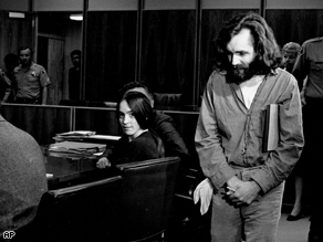 Susan Atkins and Charles Manson in a Santa Monica courtroom Oct, 1970.