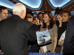  Sen. John McCain, greets audience members after addressing the 79th Annual LULAC Convention, in Washington, Tuesday.