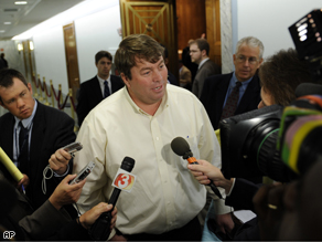 Fundamentalist LDS Church spokesman Willie Jessop talks with reporters on Capitol Hill, today, following the Senate Judiciary Committee hearing: Crimes Associated with Polygamy.