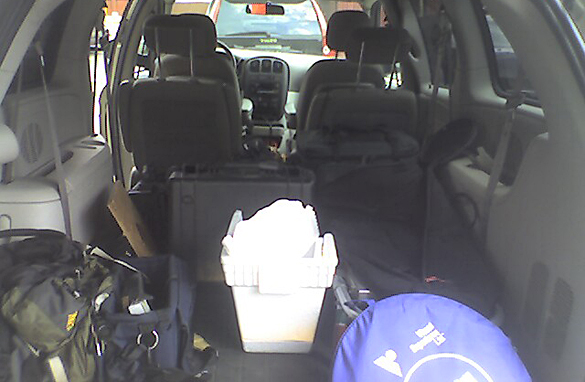 Inside the crew van