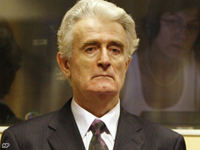 Former Bosnian Serb leader Radovan Karadzic during his initial appearance at the U.N.'s Yugoslav war crimes tribunal in The Hague, Netherlands, Thursday.