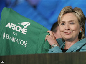 Sen. Hillary Clinton at the American Federation of State, County and Municipal Employees convention in San Francisco