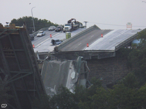 Interstate 35W bridge in Minneapolis after it collapsed on Aug. 1, 2007