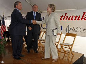 Sen. Hillary Clinton at an Akrimax facility at Rouses Point, N.Y. Tuesday.