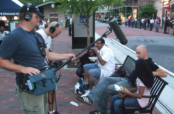 News To Me Producer Teague Kennedy, Turner Audio tech Chris Linder, News To Me Host Eric Lanford at Atlantic Station