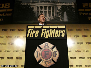  Obama spoke to the International Association of Firefighters in March.