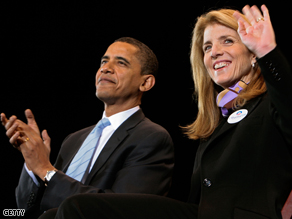 Caroline Kennedy, head of the Obama VP search team, waves to supporters of Democratic presidential hopeful Sen. Barack Obama.
