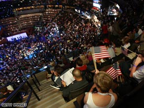 The Pepsi center is nearly full as the crowd awaits Hillary Clinton’s speech.