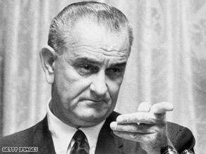 President Lyndon B. Johnson delivers a speech in 1965.