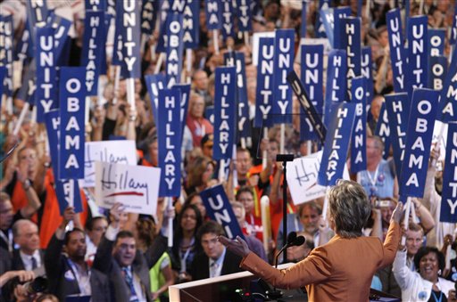 Sen. Hillary Rodham Clinton, addresses the Democratic National Convention in Denver, Tuesday.
