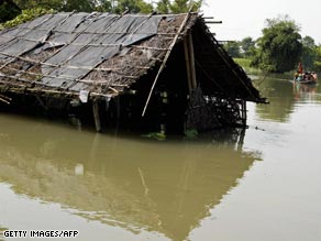 A flooded home in the Poornia district.
