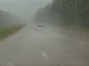 The view from Randi Kaye's windshield as she drives through Gustav to reach Baton Rouge.
