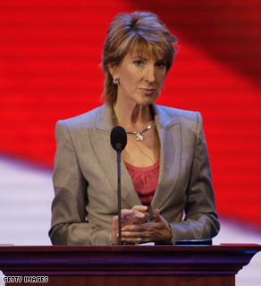 Carly Fiorina, former chairman and chief executive officer of Hewlett-Packard and economic advisor to presidential candidate John McCain, tours the podium at the Republican National Convention in St. Paul, Minn.