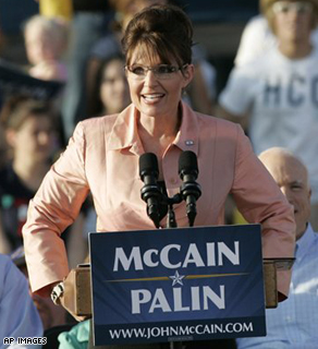 Republican vice presidential candidate, Alaska Gov. Sarah Palin, addresses the crowd at a campaign stop in Washington, Pa. Saturday.