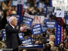McCain worked to calm the crowd after protestors interupted Thursday night.