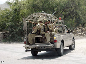 Troops of Pakistan para military force patrol in troubled khyber tribal area, 15 kilometers (9 miles) north of Peshawar, Pakistan on Thursday.