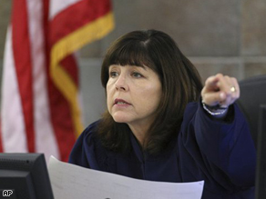 Clark County District Court Judge Jackie Glass presides during the second day of jury selection for the O.J. Simpson trial at the Clark County Regional Justice Center in Las Vegas.